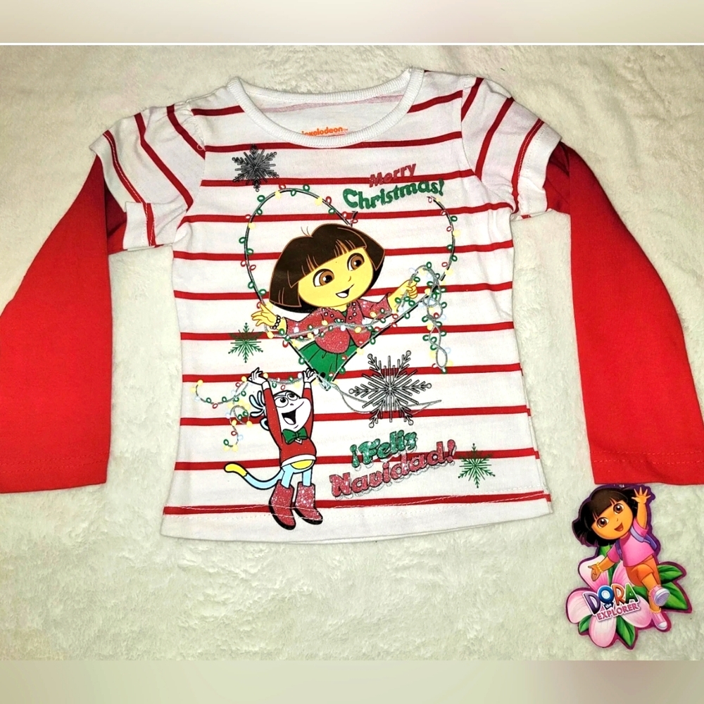 DORA THE EXPLORER Christmas HOLIDAY Top Shirt Size 3T NWT Long Sleeve